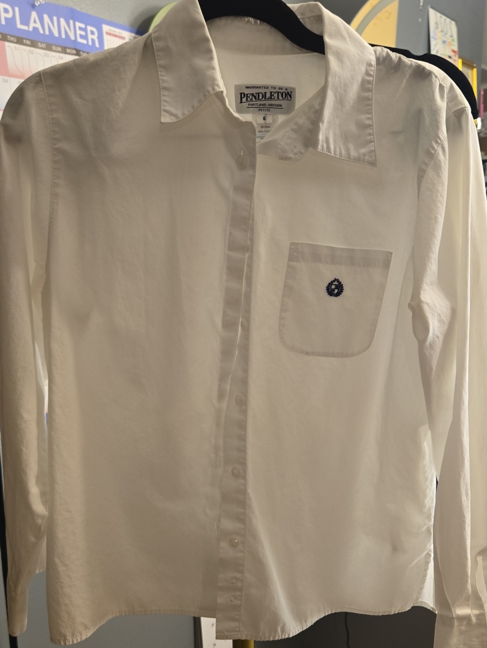 Pendleton White Button-Down Shirt with Pocket Embroidery